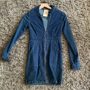 Plunge neck denim fitted  dress